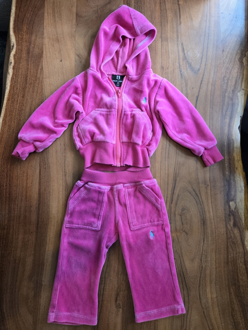Ralph Lauren Pink Velour Hoodie & Pants Set, baby XXS